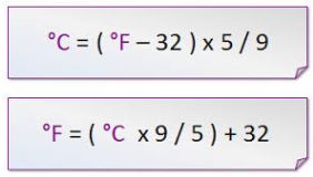 Omreken formule Celcius en Fahrenheit: